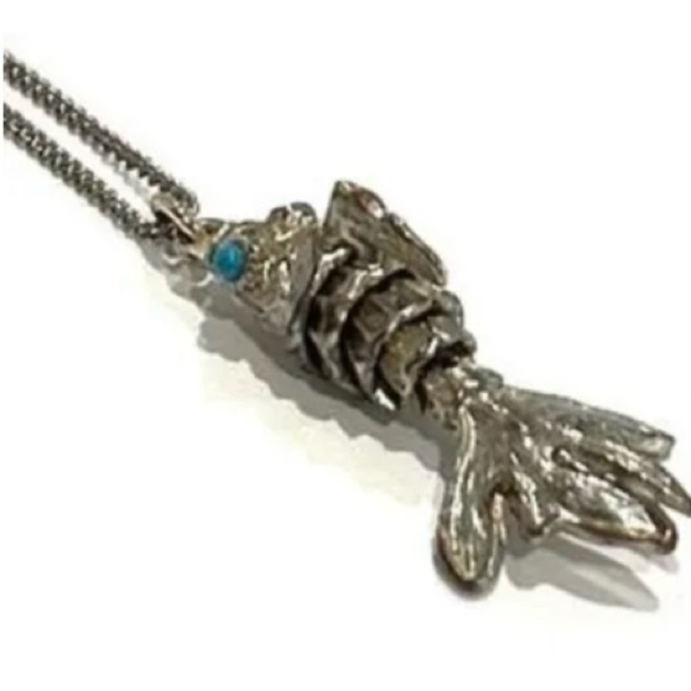 Mystical Native American Fish and Bird Articulating Pendant with Turquoise Eye - Picture 3 of 7